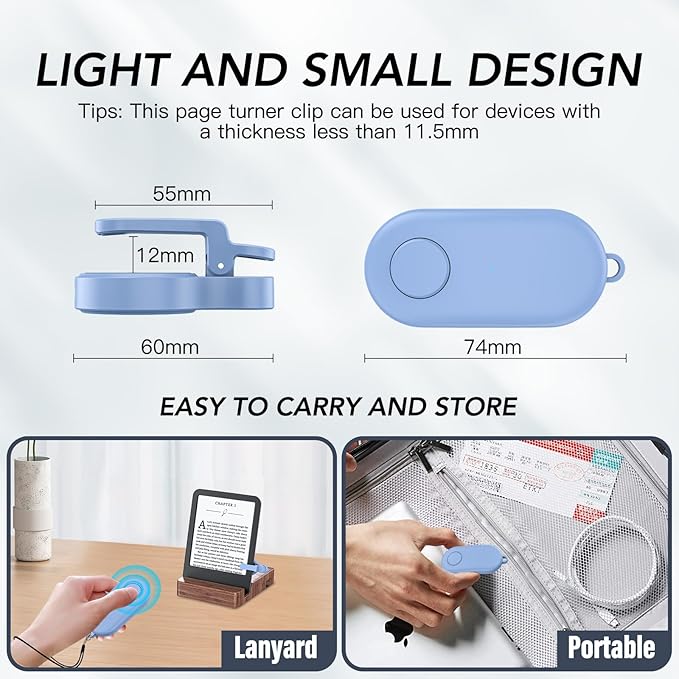 Remote Control Page Turner for Kindle Paperwhite Oasis Kobo eReaders,Kindle Clicker Page Turner Accessories for iPhone,iPad, Android Tablets Reading Novels,Video Record&Shutter Selfie (Blue)
