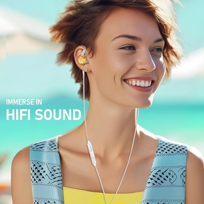 Vibes 202 Wired Earbuds - HiFi in Ear Monitor Headphones – Professional Noise-Isolating Ear Buds - Clear Sound, Deep Bass & Comfort-Fit IEM Earphones - MMCX to 3.5mm, Silver Plated Cord, Carrying Case