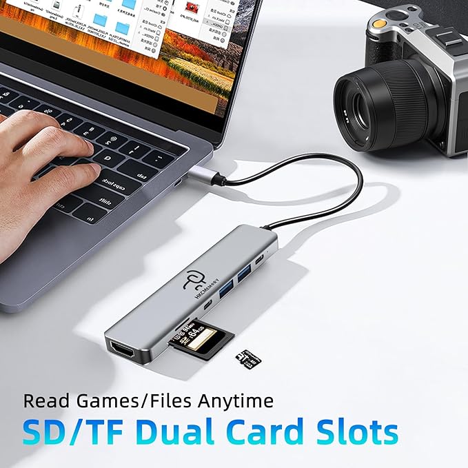USB C Hub 7-in-1, 4K HDMI, 100W PD Charging, USB 3.0/2.0 Ports, SD/TF Reader, USB-C Data, for MacBook Pro/Air, iPad Pro, iPhone 16 Pro/Pro Max, Dell XPS, Steam Deck