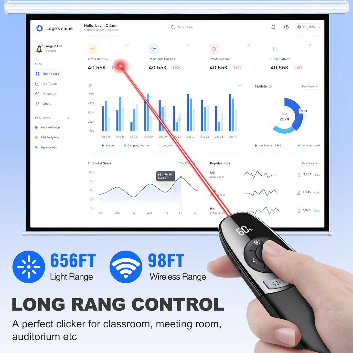 Rechargeable Wireless Presentation Clicker with Red Laser Pointer and Battery & Timer Display, Powerpoint Clicker for PC Mac Keynote Google, Presenter Remote PPT Remote for Powerpoint Presentations