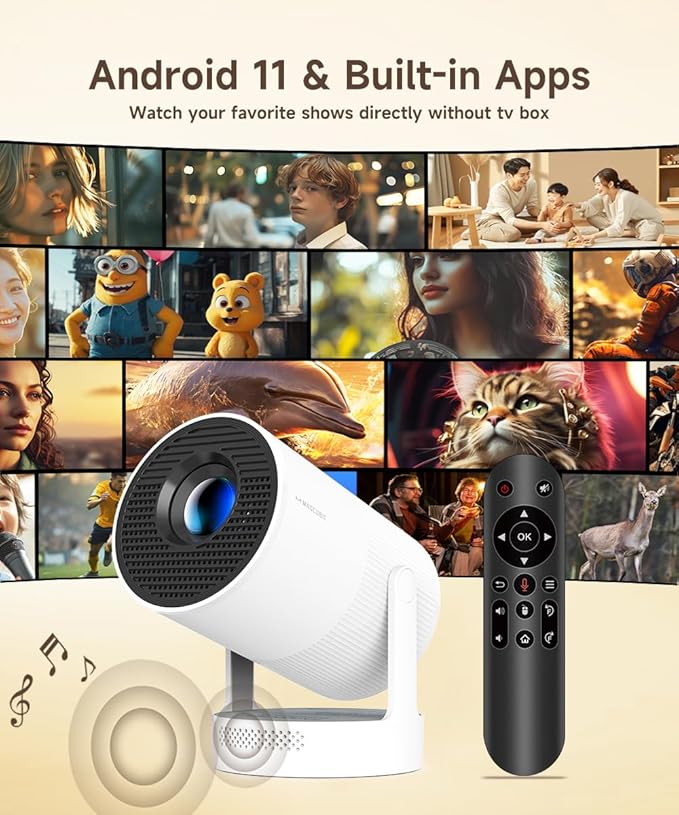 【Electric Focus】Magcubic Mini Projector 4K Support, Portable Projector with WiFi 6 and Bluetooth 5.4, Smart Proyector, 5W Soundbase Speaker, 180° Rotation for Home Theater HY300 Ultra