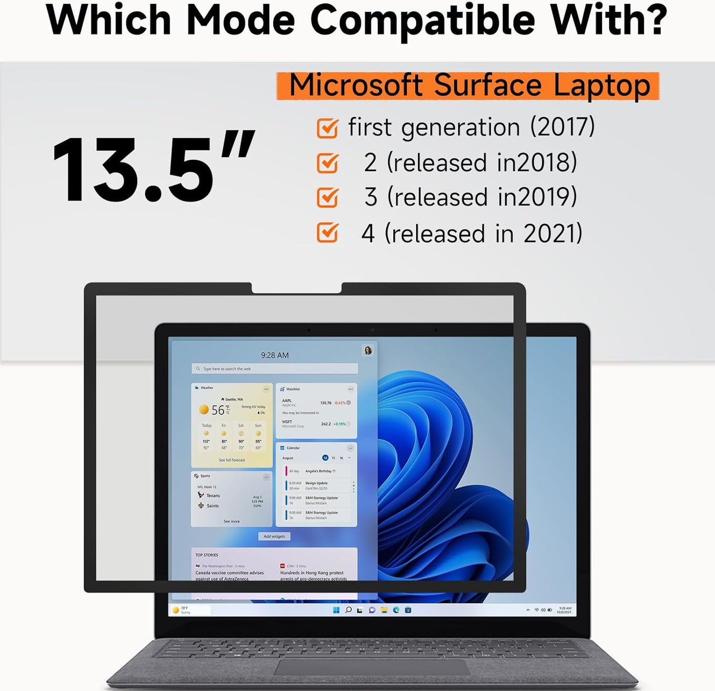 Mamol Upgrade Privacy Screen for Microsoft Surface Laptop 1/2/3/4/5 th Gen 13.5 inch, Fully Removable Anti Spy Glare Blue Light Filter, Surface Laptop Privacy Screen Protector 13.5 in