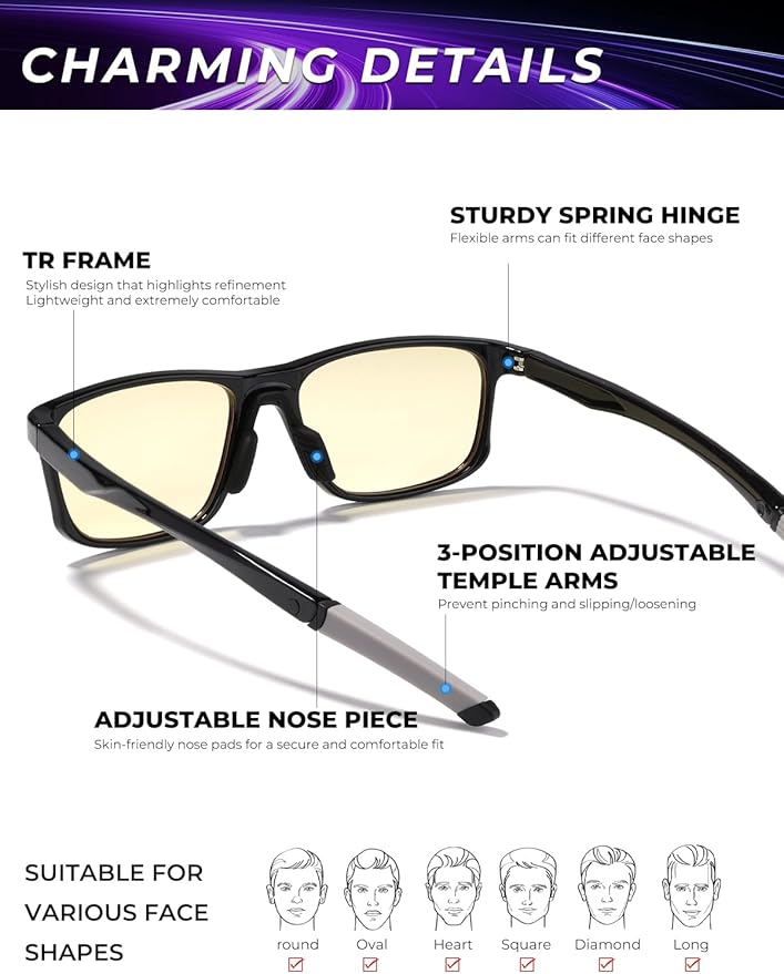 Blue Light Blocking Computer Screen Glasses | Gaming Glasses | Anti Eye Strain Protection for Men and Women