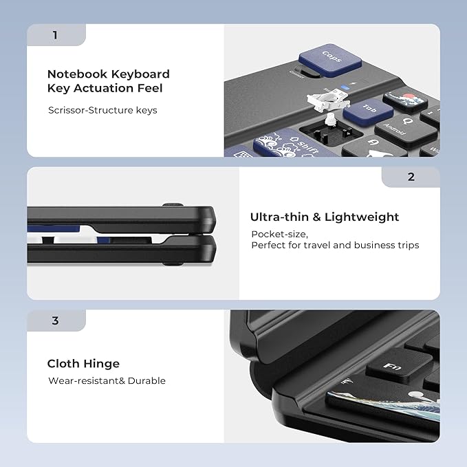 OHY XVX WK60 Foldable Bluetooth Keyboard for iPad, iPhone, MacBook, Android & Windows, Japanese Kanagawa Wave Art Design,Ultra-Portable Wireless Keyboard with Bluetooth 5.0 & 20H Battery - Black