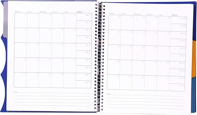 Mintra Office Durable PREMIUM Spiral Notebook, ((Blue, 3 Subject, 8.5in x 11in)), Fabric Covered Coils, No Snags, Removable Adjustable Pocket Dividers, Ruler, Organization, Customizable