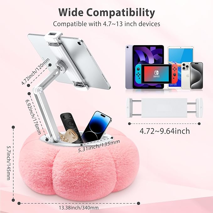 CreaDream Pumpkin Tablet Pillow Stand Holder for Kindle iPad, Adjustable Phone Pillow Stand for Lap Bed with Detachable Snack Bowl, Compatible with 4.7"-13" Tablet, iPad, iPhone, Samsung Tabs, Kindle