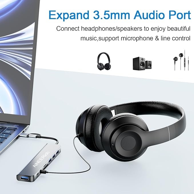 USB Hub,USB C Hub Multiport Adapter,8 in 1 USB-C Hub Extended 4 USB-A + 1 Type C Port,TF/SD Card Reader Slot,3.5mm Audio Output for iPhone 16 15,Laptop,PC,MacBook Pro Air,iPad