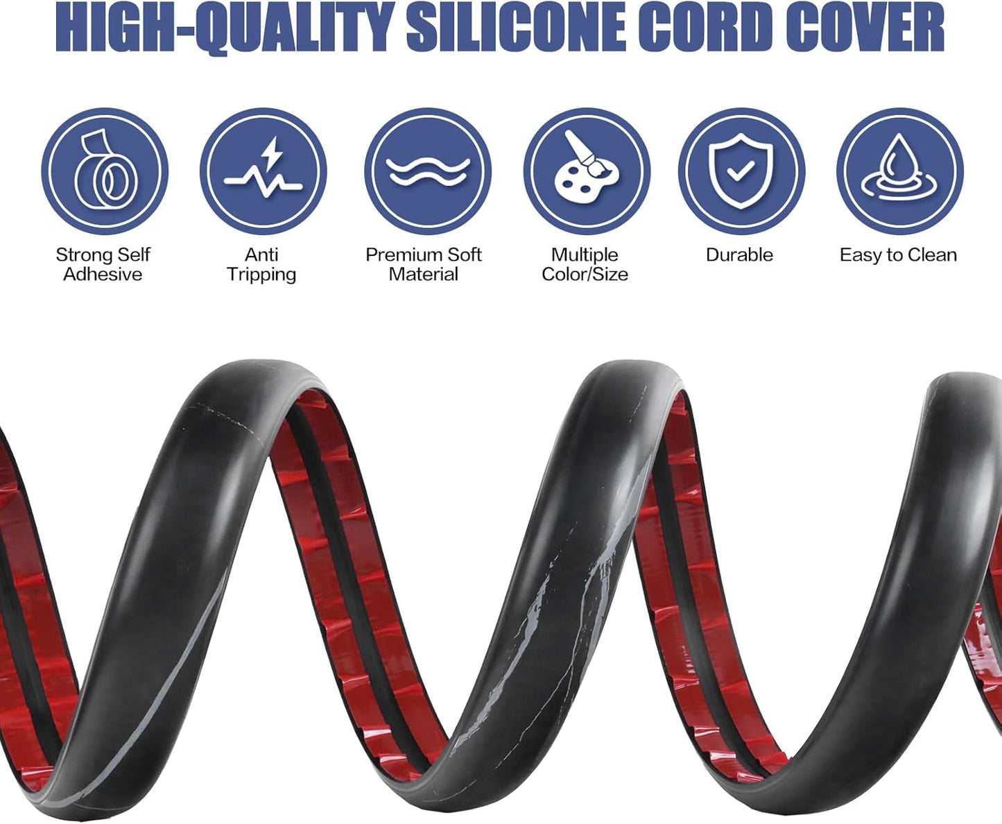 Floor Cord Cover Self Adhesive Cord Hider,3.3FT Cable Management, Extension Strip Protector for Wires, Prevent Cable Trips for Offices, Gyms, Exhibitions Cavity:0.47"(W) x 0.35"(H) Black Stone