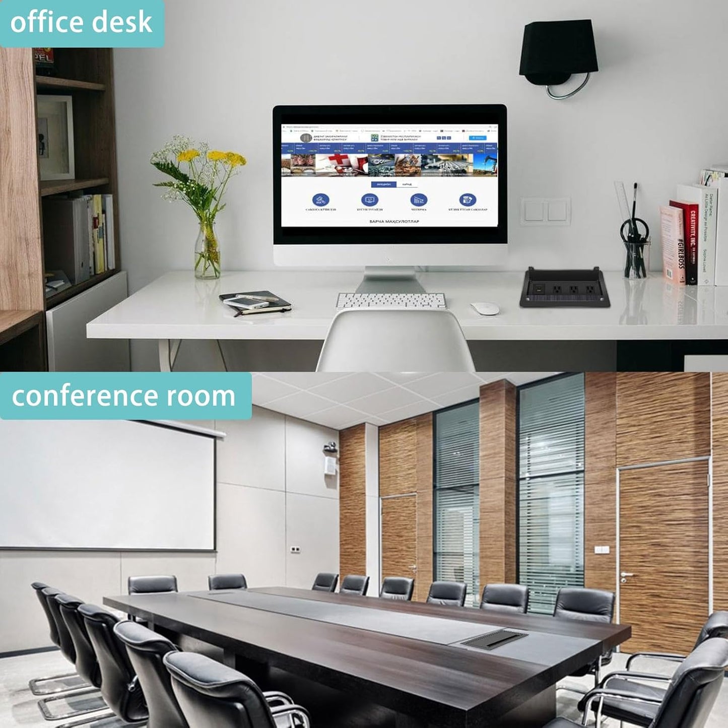 Conference Table Power Hub; Outlet Multimedia Connectivity Box with 3 AC outlets; USB-A+USB-C 18W 8FT 16AWG UL Listed Flat Plug Used for Office Conference Tables-High end Aluminum Alloy