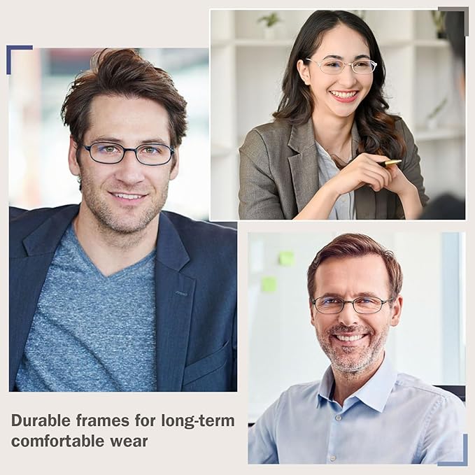 AQWANO 4 Pack unbreakable designer reading glasses for Men Women Blue Light Blocking, Half Lens Computer Readers Durable Lightweight TR90 Flexible Eyeglasses (1.0)