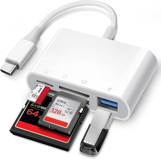USB C SD Card Reader, ChiaoPio 4 in 1 USB-C to SD Memory Card Adapter with CompactFlash/CF/SD/MicroSD & USB 4 Port Compatible with iPhone 15 iPad Mac MacBook Pro/Air/Mini Laptop