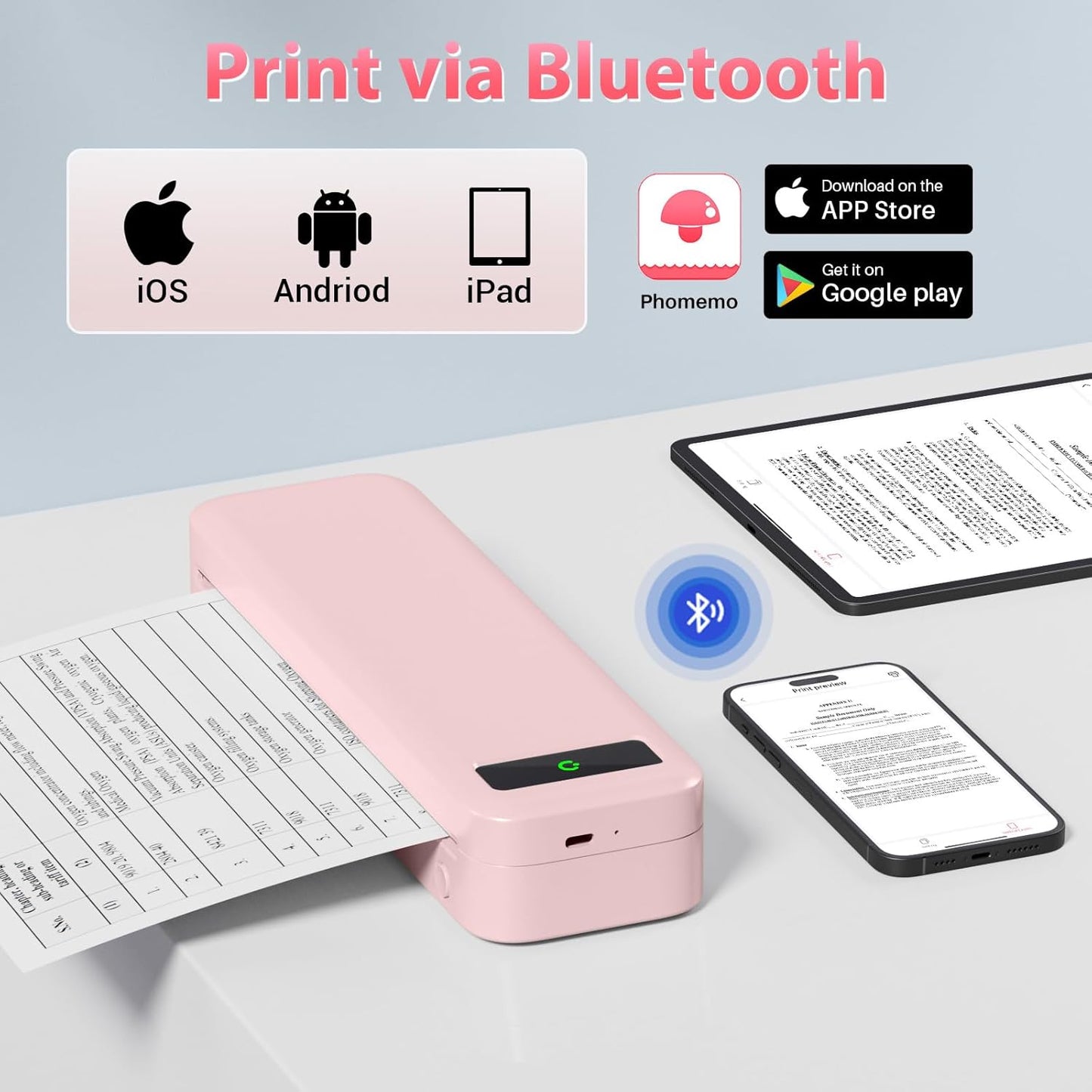 COLORWING Portable Printer Wireless for Travel, M835 Bluetooth Thermal Printer for iOS Android, 8.5" x 11" US Letter Mobile for Laptop, Vehicle Home Use, School