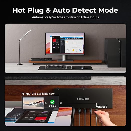 TESmart USB 3.0 HDMI KVM Switch 8 Port 4K@60Hz, 8X1 Rackmount KVM Enterprise-Grade EDID Emulator | Hotkey Switch | RS232 | LAN Port | IR Remote | IP Control | Auto Scan | with 8 Pcs 5ft KVM Cable