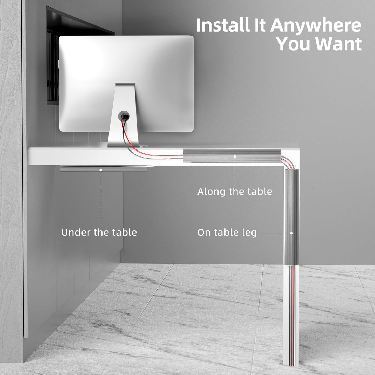 YECAYE 94.2 in Cable Management Under Desk,Easy Install Adhesive Mount Cord Hider,Cord Organizer,Wire Management,Wire Hider for Office Organization,Child & Pet Proof,Grey