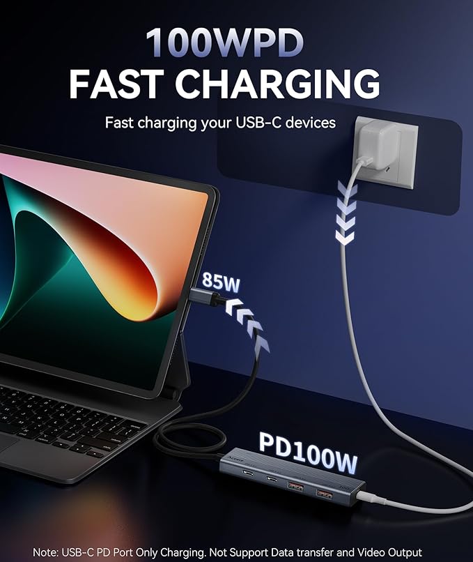 Aceele 10Gbps USB C Hub Splitter with 2*USB-A 3.2 & 2*USB-C 3.2, 100W PD Charging Port, USBC to USB A Hub Multiport Adapter for MacBook Pro, iMac, iPad and More(Not Support Extend Monitor)