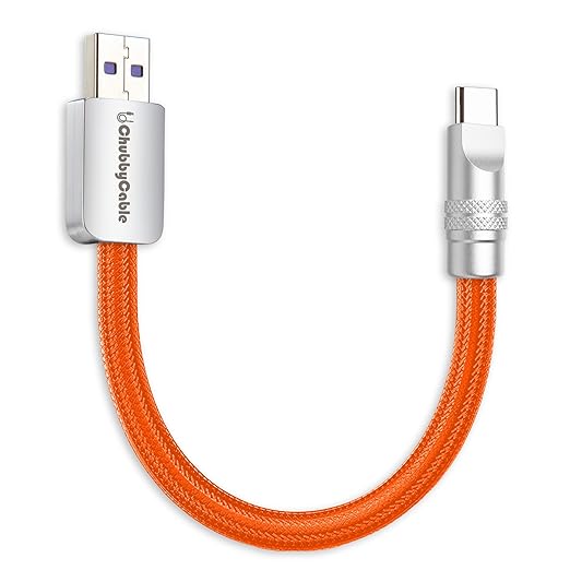 chubbycable Cute Chubby 120W Short USB C Cable Power Bank Fast Charging Cable Nylon Braided Charger Cord Compatible with iPhone 17-15 Series iPad, Orange, USB-A to Type-C, 0.32FT