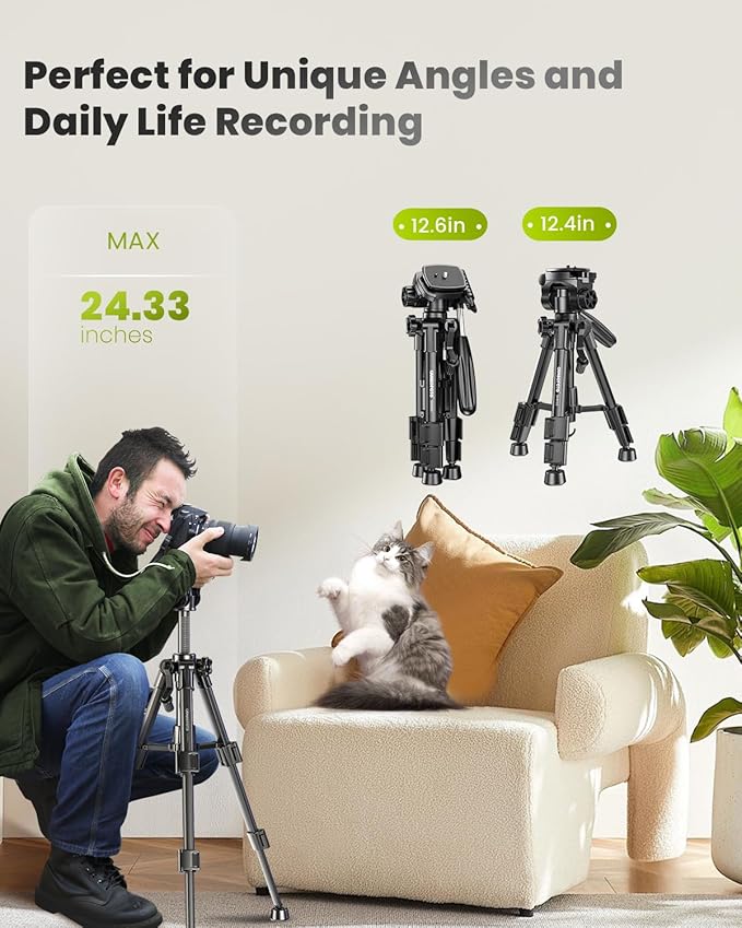 CAMBOFOTO 30"-Camera-Tripod, Porfessional Aluminum Heavy Duty Tripod Stand for Mirrorless Camera/DSLR/Cell Phone/Camcorder, with Holder and Travel Bag (Weight 1.5Lb, Max Load 15 Lb)