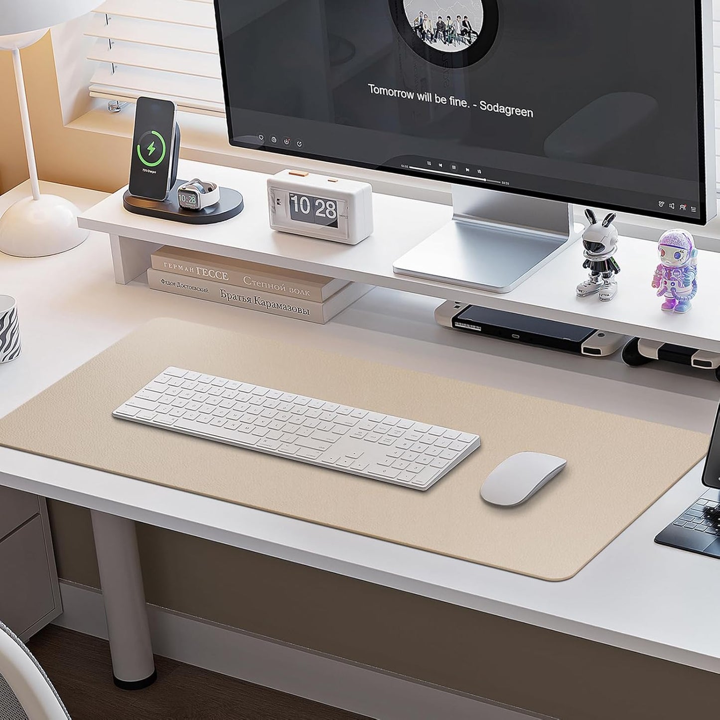 Boutilon Leather Desk Pad Protector,Non-Slip Mouse Pad,Laptop Desk Pad,Office Mouse Mat,Waterproof Leather Desk Blotter,Desk Writing Pad for Office and Home (S-Beige,24"x 14")