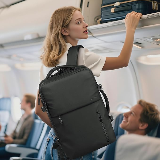 Business Travel Carry on Backpack, Lay Flat Luggage Style Bag with USB C & A, 16-inch Suitcase Capacity, Airline Approved, Black