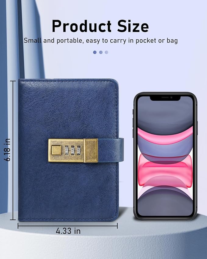 WEMATE Password Book with Lock, Password Book with Alphabetical Tabs 600+ Password Spaces, and Password Organizer Logbook, Password Keeper for Computer & Website Logins (4.33x6.18in) Blue