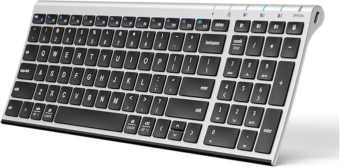 iClever BK10 Bluetooth Keyboard, Universal Bluetooth 5.1 Wireless Keyboard with Number Pad, Ergonomic Design, Multi-Device Compatibility, Stable Connection for Mac, iPad, iPhone, Android, Windows