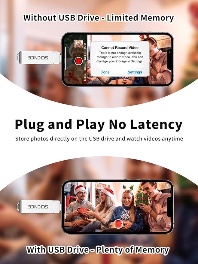 SCICNCE 512GB Flash Drive Intended for iPhone, USB Memory Stick Storage Backup for Photos Videos, Plug and Play No APP Required, Compatible with iPhone iPad Android and Computers (Metal Silver)