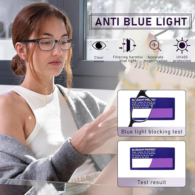 6 Pack Reading Glasses for Women Men Blue Light Blocking Spring Hinge Computer Readers, Anti Eyestrain/Glare