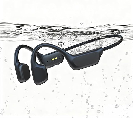 Swimming Headphones, IPX8 Waterproof Bone Conduction Headphones with Built-in MP3, Open Earphones Underwater Swim Earbuds with Bluetooth Sport Headsets for Swimming Pool Running Cycling-Black