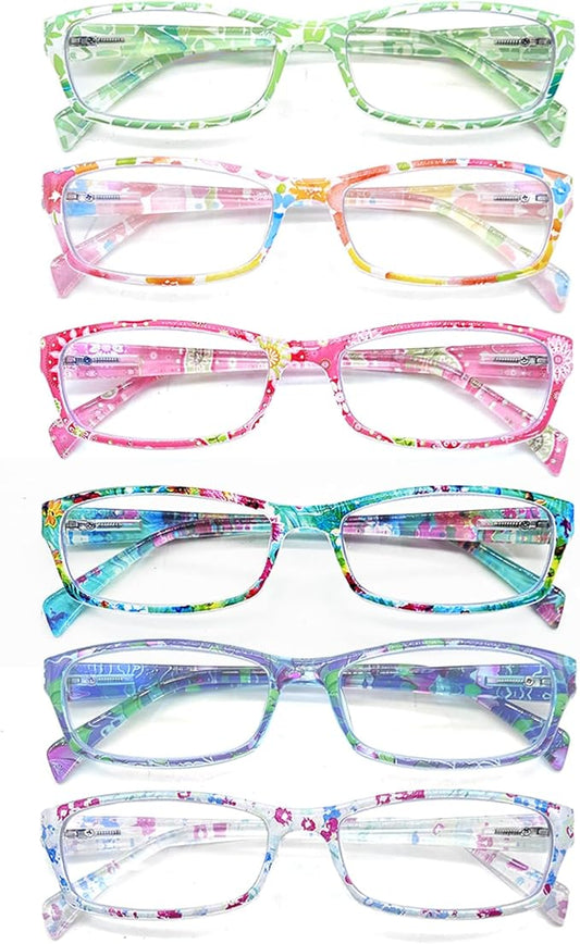 Henotin 6-Pack Reading Glasses Blue Light Blocking Anti Eyestrain Computer Reading Glasses for Women and Men Readers (Mix Color-D, 1.50, Diopters)
