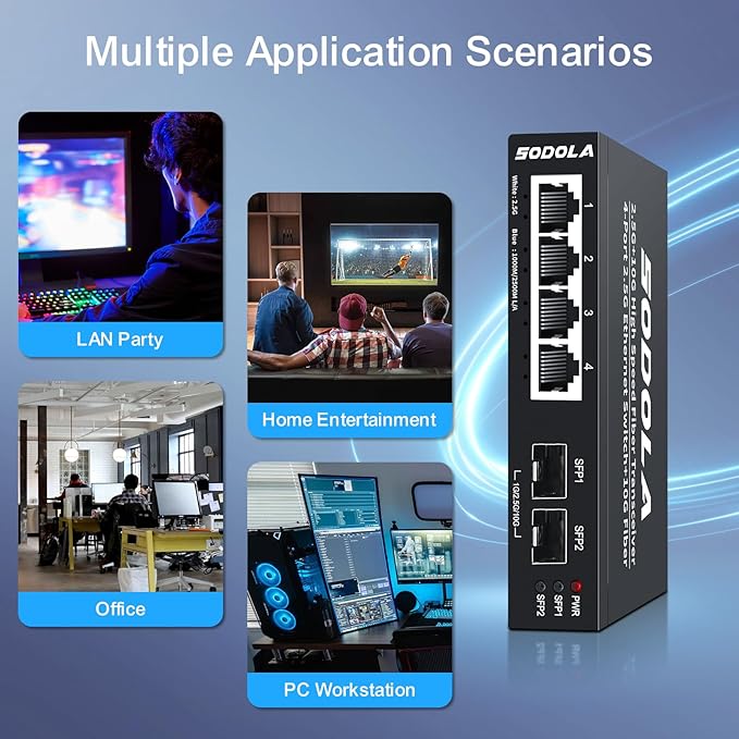 6 Port 2.5G Umanaged Ethernet Switch,4X 2.5GBASE-T Ports,2X 10G SFP, 60Gbps Switching Capacity,Mini Wall Mountable 2.5Gb Network Switch for Wireless AP, NAS, PC