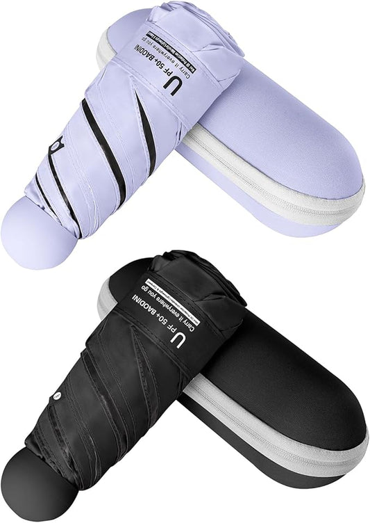 BAODINI Travel Essentials Mini Umbrella for Purse With Case Small Compact UV Sun Protection Lightweight Tiny Pocket Manual Open Close Umbrella for Women Kids and Men Fit Purse Backpack