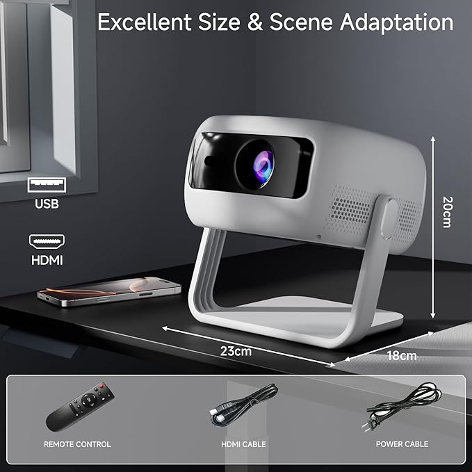 [360°Adjustable Stand] Mini Projector with WiFi and Bluetooth: Electric Focus & Auto Keystone 1080p Supported, 15000L,Multi-Device Compatible Outdoor Phone Projector - Visulapex Portable Home Theater