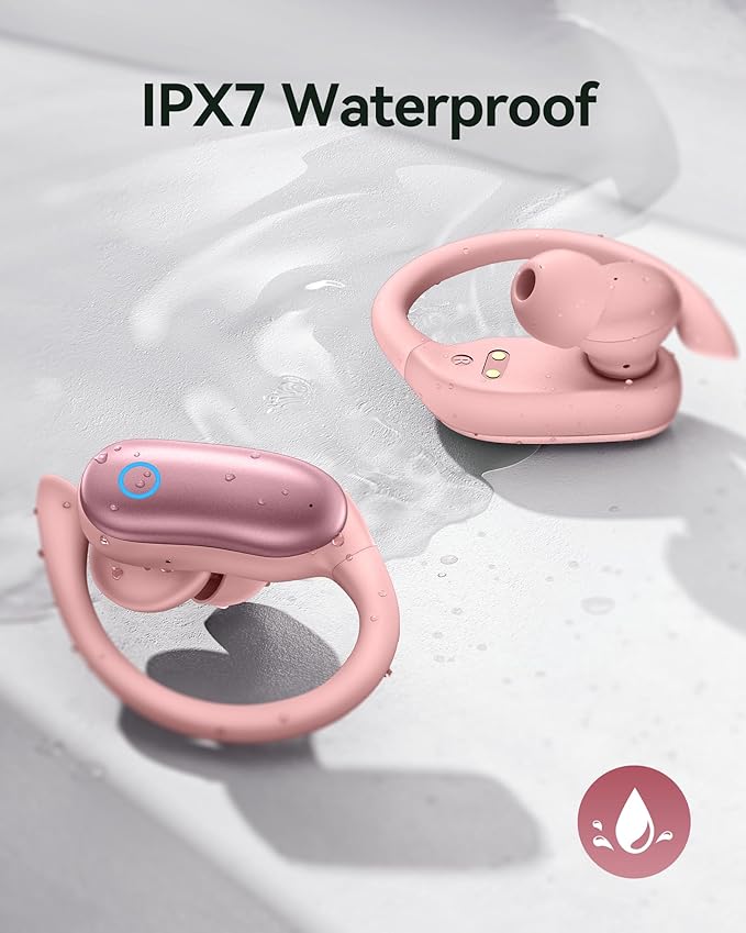 Active Noise Canceling Ear Buds Wireless Earbuds 96hrs Playback Bluetooth Headphones IPX7 Waterproof Stereo Bass Over-Ear Earphones with Earhooks Microphone LED Battery Display for Sports Workout