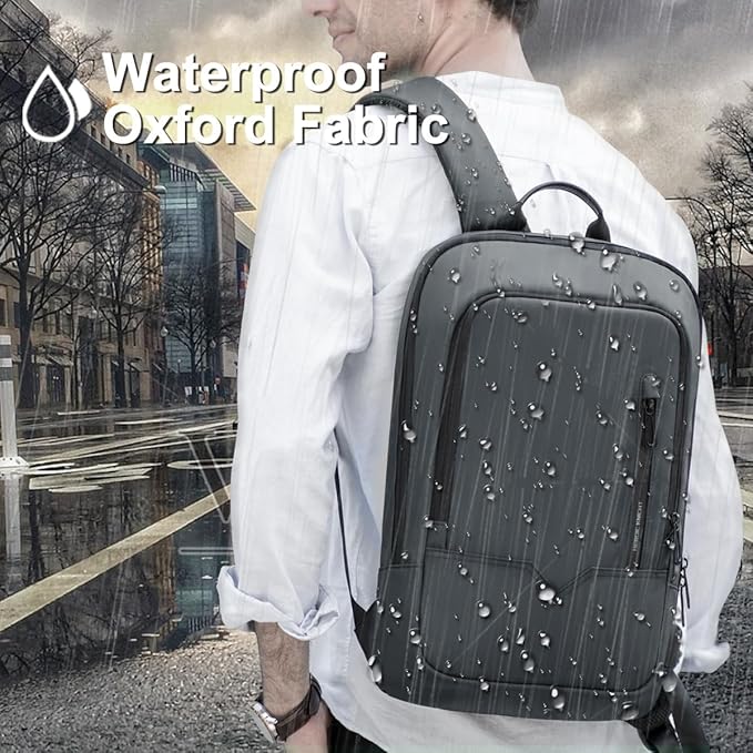 hk Backpack for Men Business Slim Backpack with USB Charger Computer Lightweight Anti-theft Travel (Dark Grey, 17.3 Inch)