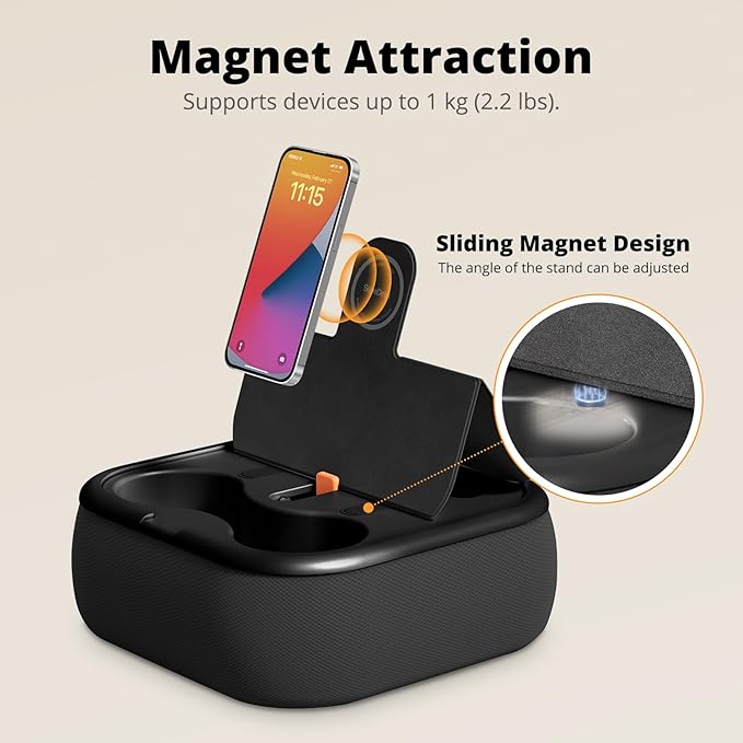 Magnetic Tablet Pillow Stand, Lap Tablet Holder with Two Magnetic Rings, Compatible with 4-13" Phones, Tablets, Kindle, Cozy Pillow Stand for Lap, Desk, Bed, Black