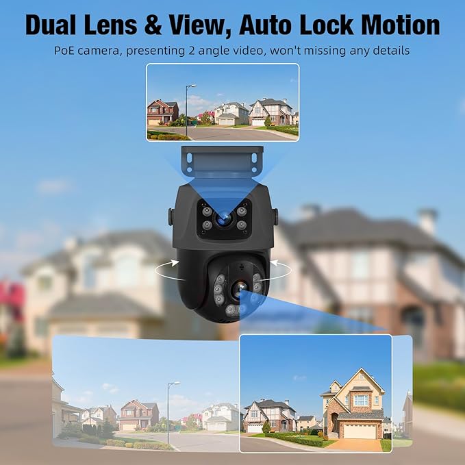 Fuers 6MP PoE Security Camera with Dual-Lens, Surveillance Outdoor Indoor for Home, Person Detection, Work with PoE Security Camera System, Color Night Vision,Two Way Talk,Support 128G SD Card