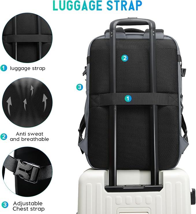 BANGE Travel Backpack with Vacuum Pocket and TSA lock version can hold 15.6 inch Laptop suitable Overnight Flight Approved Anti-theft Bag