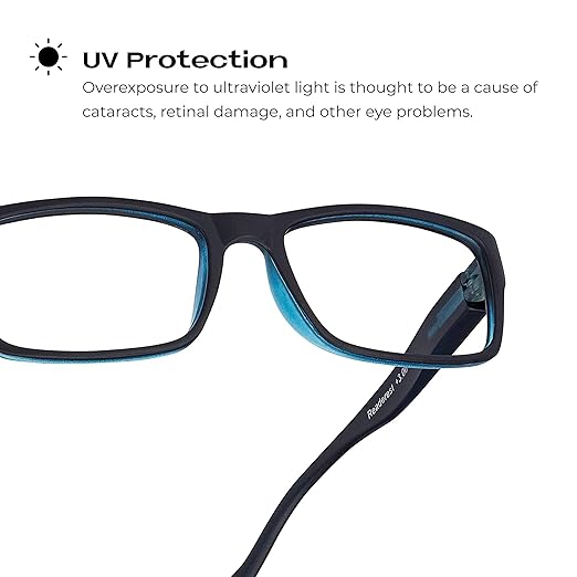 Readerest 0.5 Blue Light Reading Glasses - Lightweight Computer Glasses - Eye Strain, UV Glare Protection (Black+Blue)