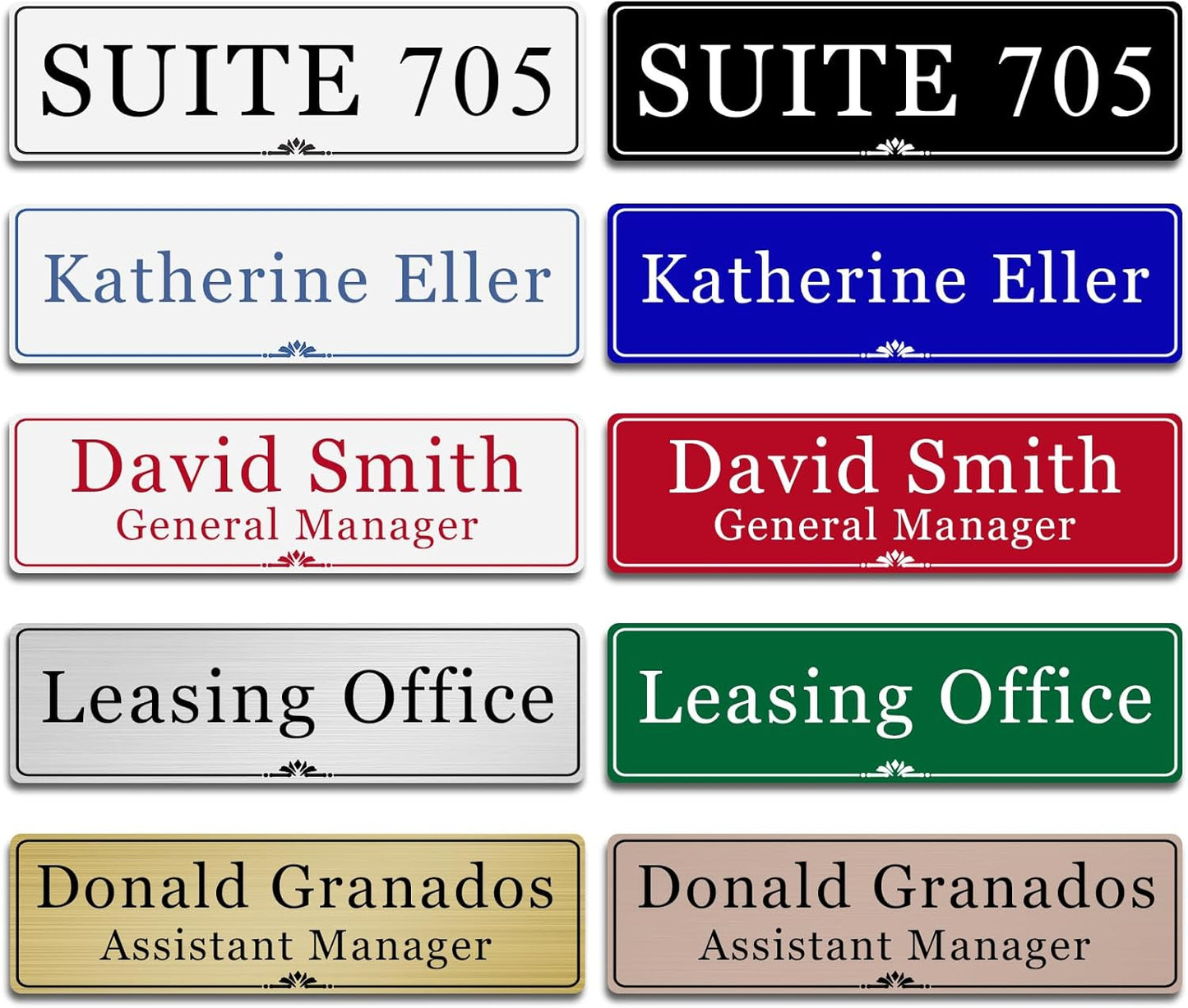 Custom Elegant Office Engraved Name Plate for Doors or Wall Sign, Personalized Office Door Name Plates with Adhesive, Laser Engraving, 10 Colors Available (Size 2.5"H x 10"L)
