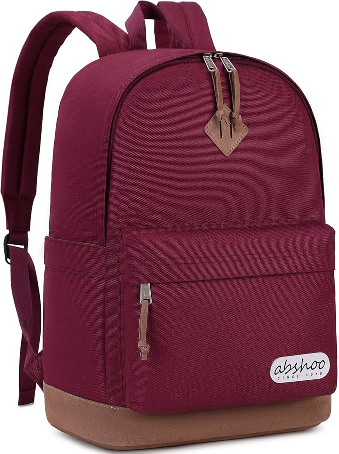 abshoo Basic Classical School Backpack For Middle High School Water Resistant Bookbag College Travel Daypack (Wine Red)