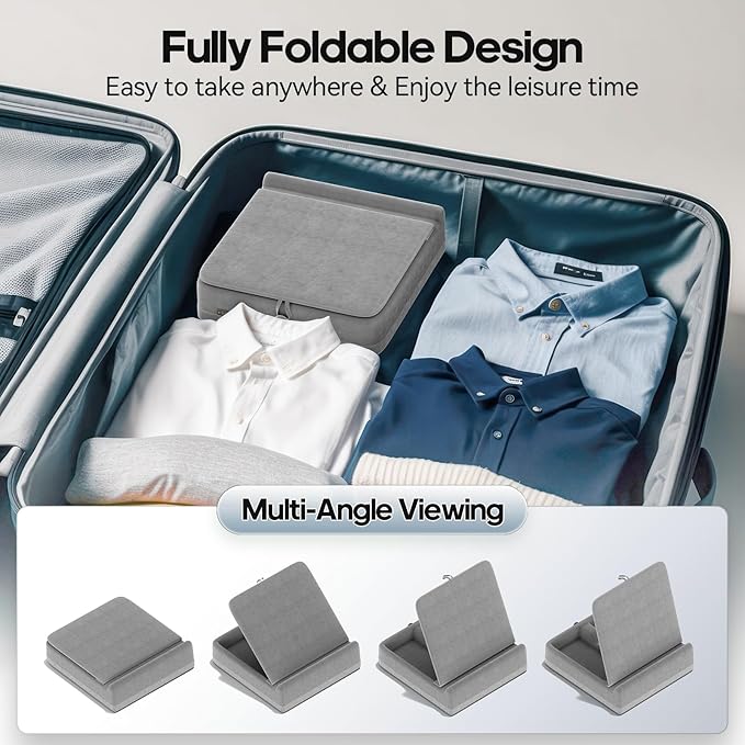 KDD Tablet Pillow Stand with Storage, Foldable Ipad Holder for Bed, Lap and Desk, Angle Adjustable Soft Pad Dock with Stylus Mount Compatible with Ipad Pro 12.9, 10.5, 11, Air, Mini, Phones, Books