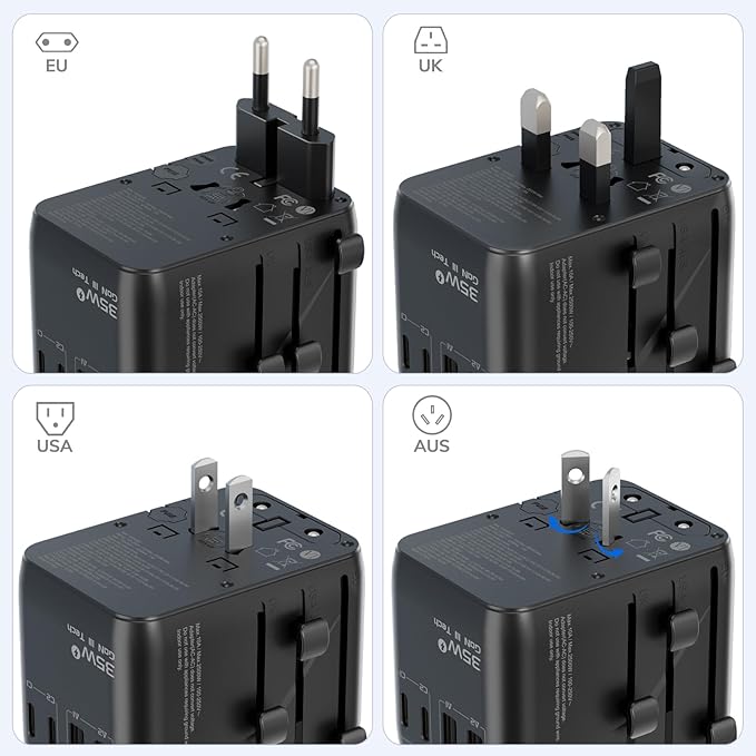 Hichain 7-in-1 Universal Travel Adapter 35W, Fast Charging GaN Travel Worldwide Universal Power Adapter Block, Compact International Plug Foldable European Travel Plug Adapter Global Vacation Holiday
