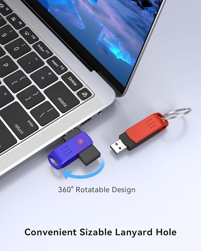 KEXIN 16GB Flash Drive 10 Pack USB 2.0 Thumb Drives Swivel Memory Stick Bulk USB Drive with LED Light - Green, Red, Black, Blue, Yellow