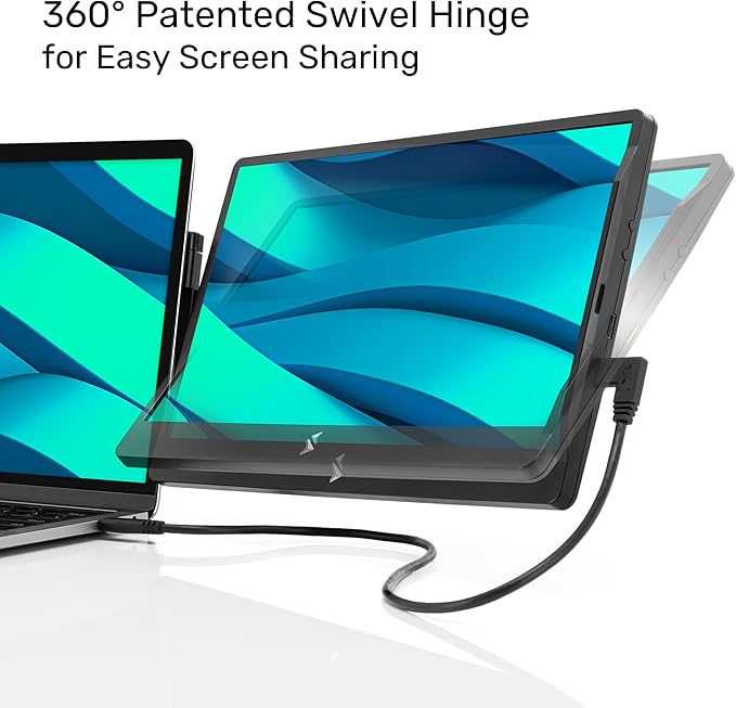 SideTrak Swivel 14" Attachable Portable Monitor Extender, FHD TFT Laptop Dual Screen with Kickstand + Unique Swivel Hinge, Compatible with Mac, PC, Chrome, Powered by USB/Mini HDMI Port (Black)