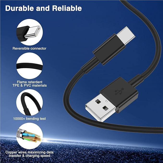 3-Pack Black [3.3FT+3.3FT+6FT] USB A to USB C Cable，USB to USB C Car Carplay Cable for iPhone 16 15 Pro Plus Pro Max，for iPad Pro/Air/Mini，for Samsung S24/S23/S22，for MacBook Pro/Air and More