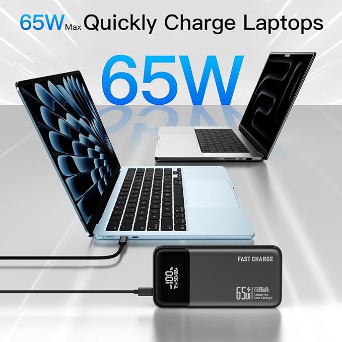 2025 Laptop Portable Charger Power Bank, 26800mAh 65W Compact USB C Laptop Power Bank, PD QC Fast Charging 3-Output Battery Pack for MacBook iPad Tablet Steam Deck iPhone 17 16 15 14 Samsung S24