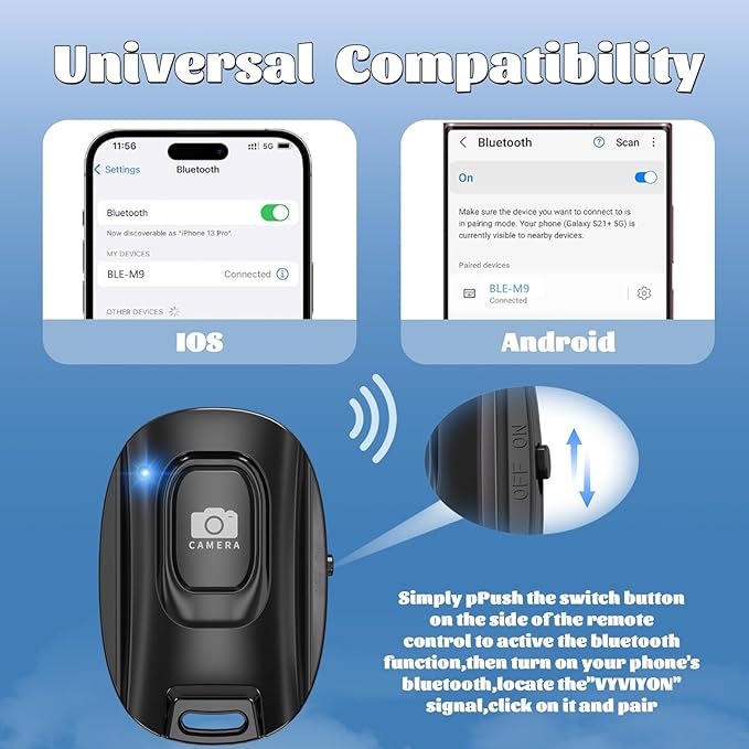 MAIRAN 2 Pack Rechargeable Wireless Camera Remote Shutter for iPhone and Android Smartphones, Bluetooth Phone Remote Control,Selfie Button for Photos and Videos Charging Cable and Wrist Strap Included