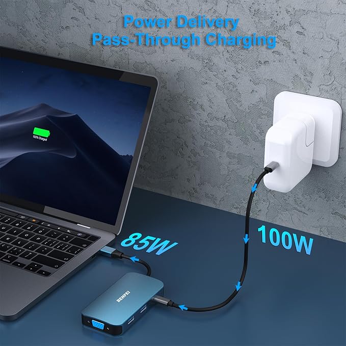 BENFEI USB C Docking Station, 8-in-1 USB C Hub with Triple Display Dual HDMI, VGA, 3*USB 3.0, 100W Power Delivery, 3.5mm AUX Audio Compatible with MacBook Pro, XPS and More
