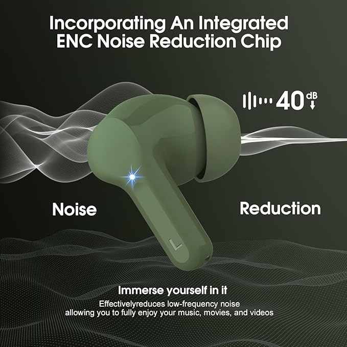 Wireless Earbuds, Bluetooth 5.4 Headphones HiFi Stereo, Bluetooth Earbuds with ENC Noise Cancelling Mic, IP7 Waterproof in Ear Earphones, 48H, LED Display Ear buds for Pad Phones Workout Sports, Green