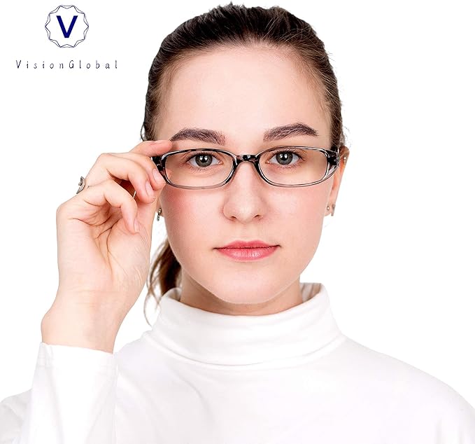 VisionGlobal 1 Pair Reading Glasses with Spring Hinge, Blue Light Blocking Glasses for Women/Men (Black,+1.25 Magnification)